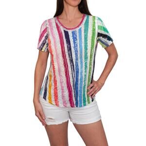 DAVID CLINE Women's Crushed Paint Short Sleeve Tee Shirt White Size Medium